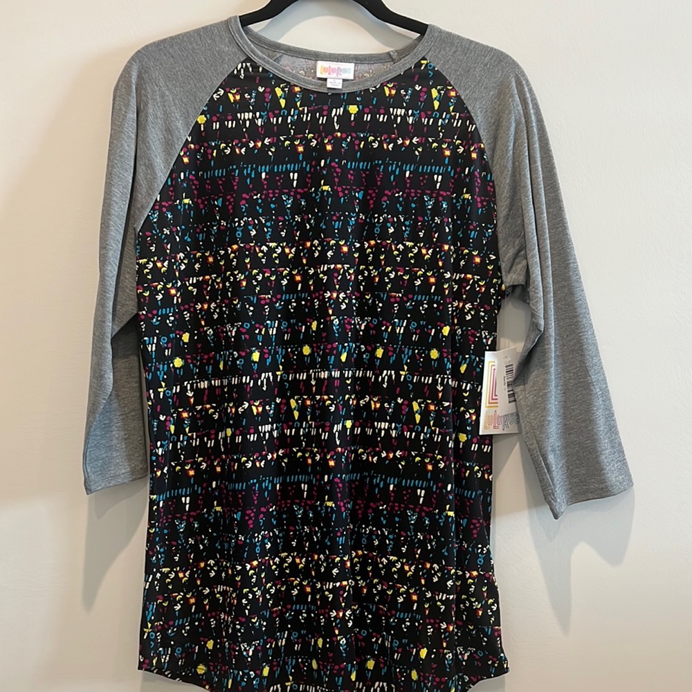 Lularoe Randy baseball tee black geometric florals nwt